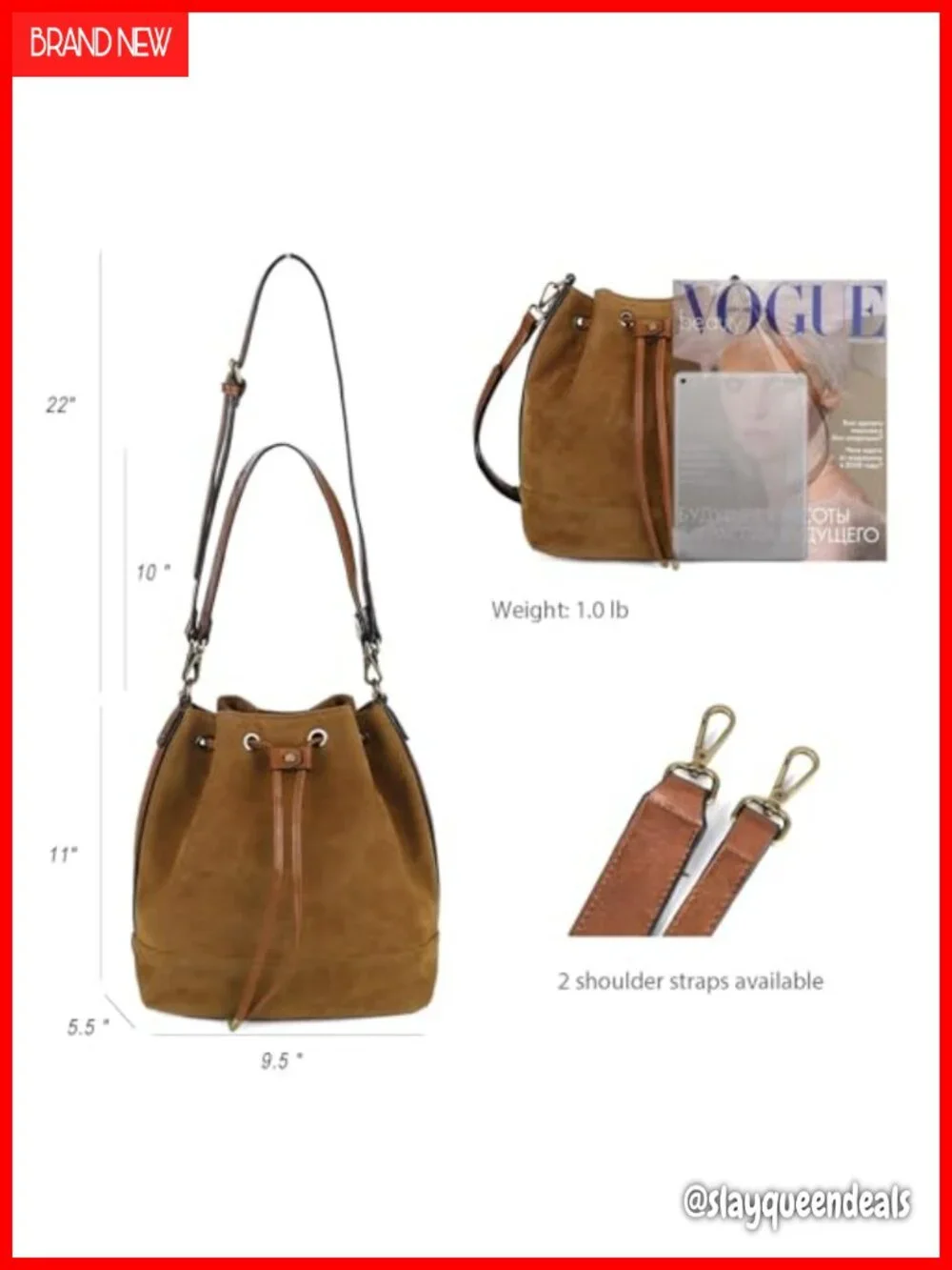 Vegan Suede Leather Bucket Bag Crossbody Shoulder Purse for Women